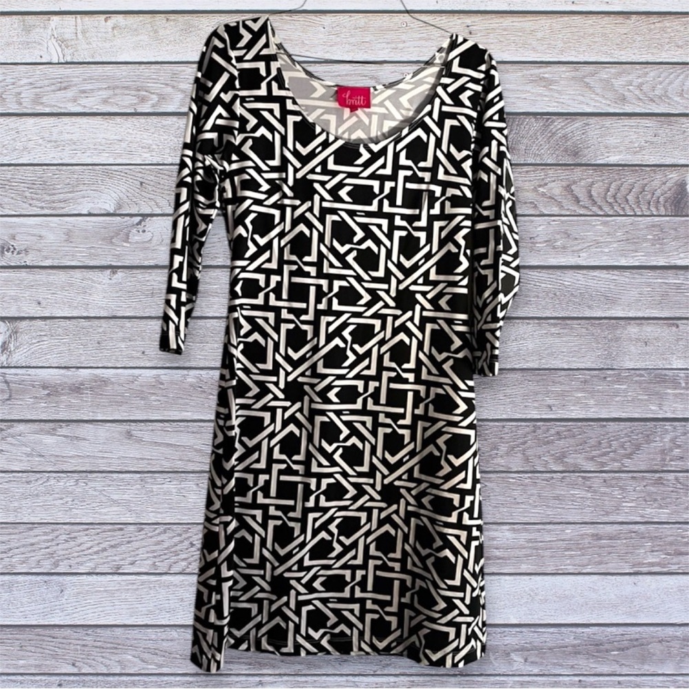 Britt Black and White Patterned Long Sleeve Dress xs
